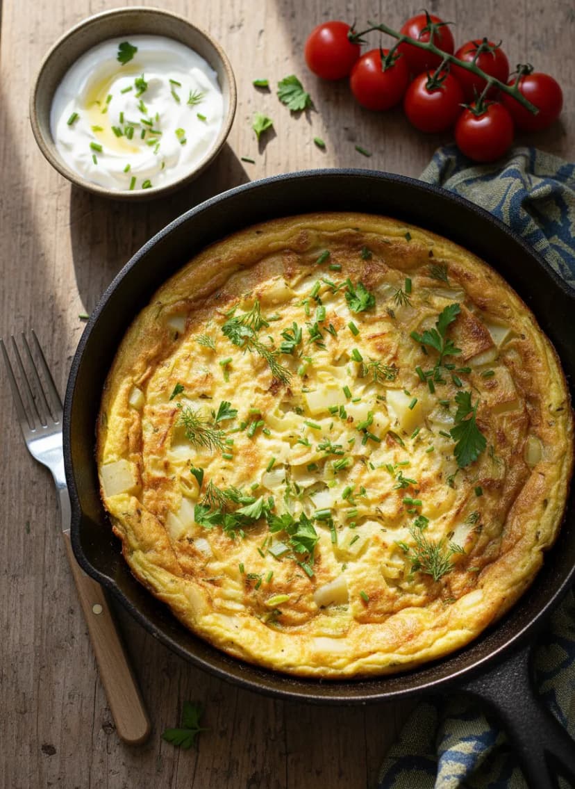 Frittata de puerro y patatas con hierbas