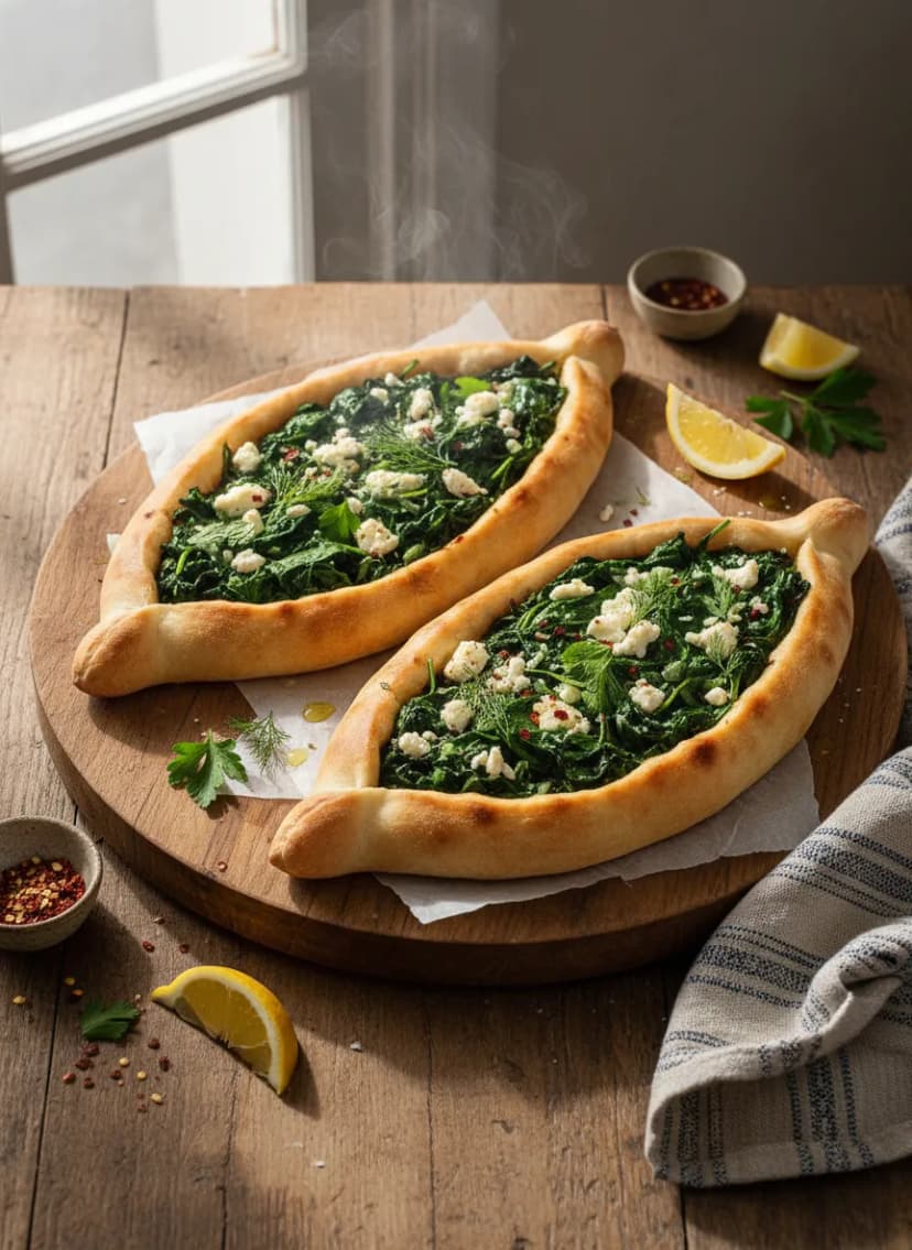 Pide turco de espinacas y feta