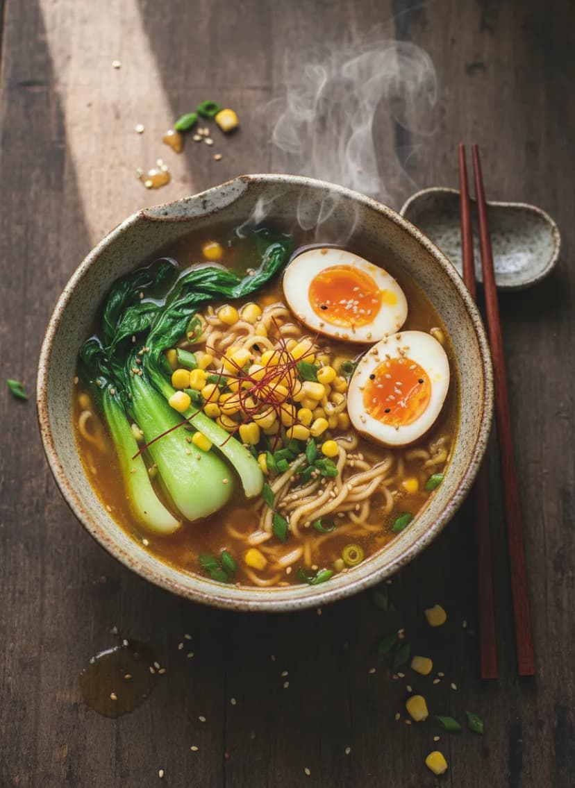 Ramen japonés de miso con verduras