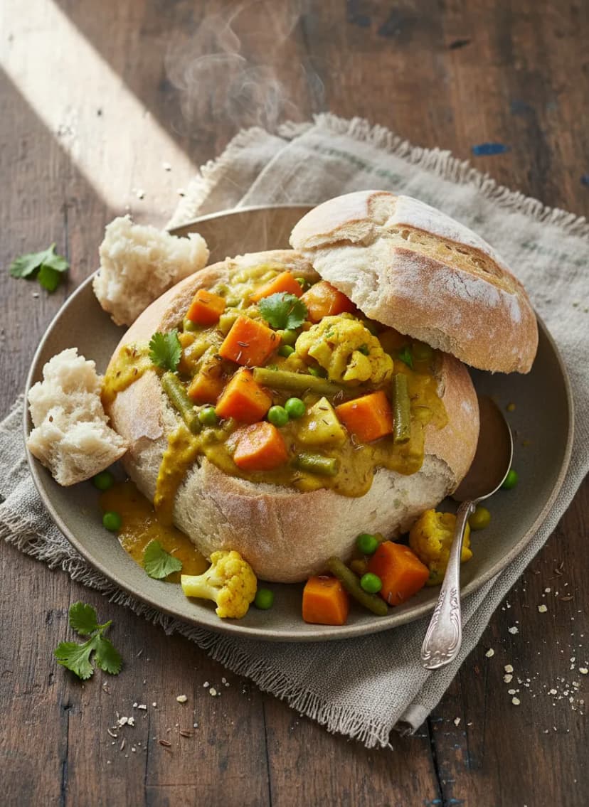 Bunny Chow de verduras al estilo sudafricano