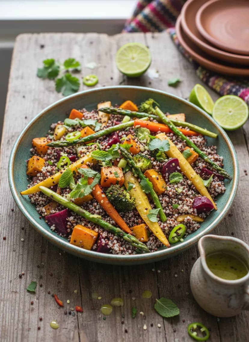 Ensalada peruana de quinoa y verduras asadas