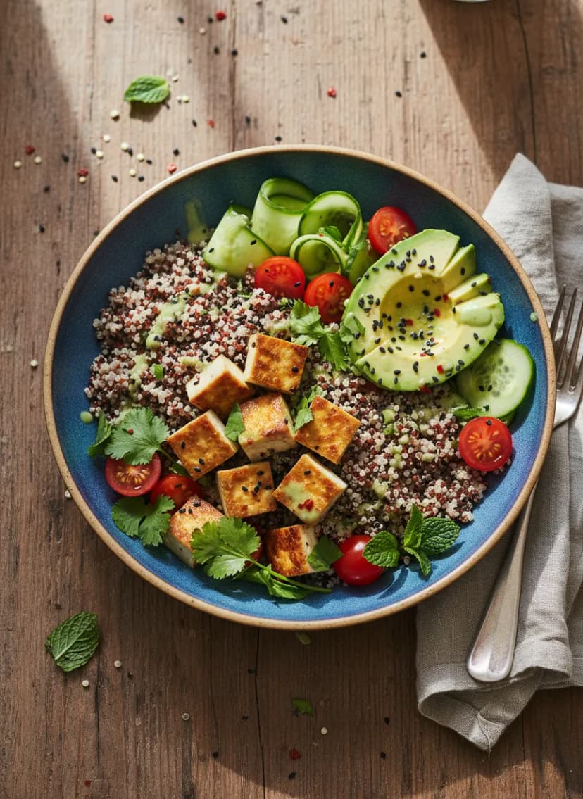 Bowl de Quinoa y Tofu con Aguacate