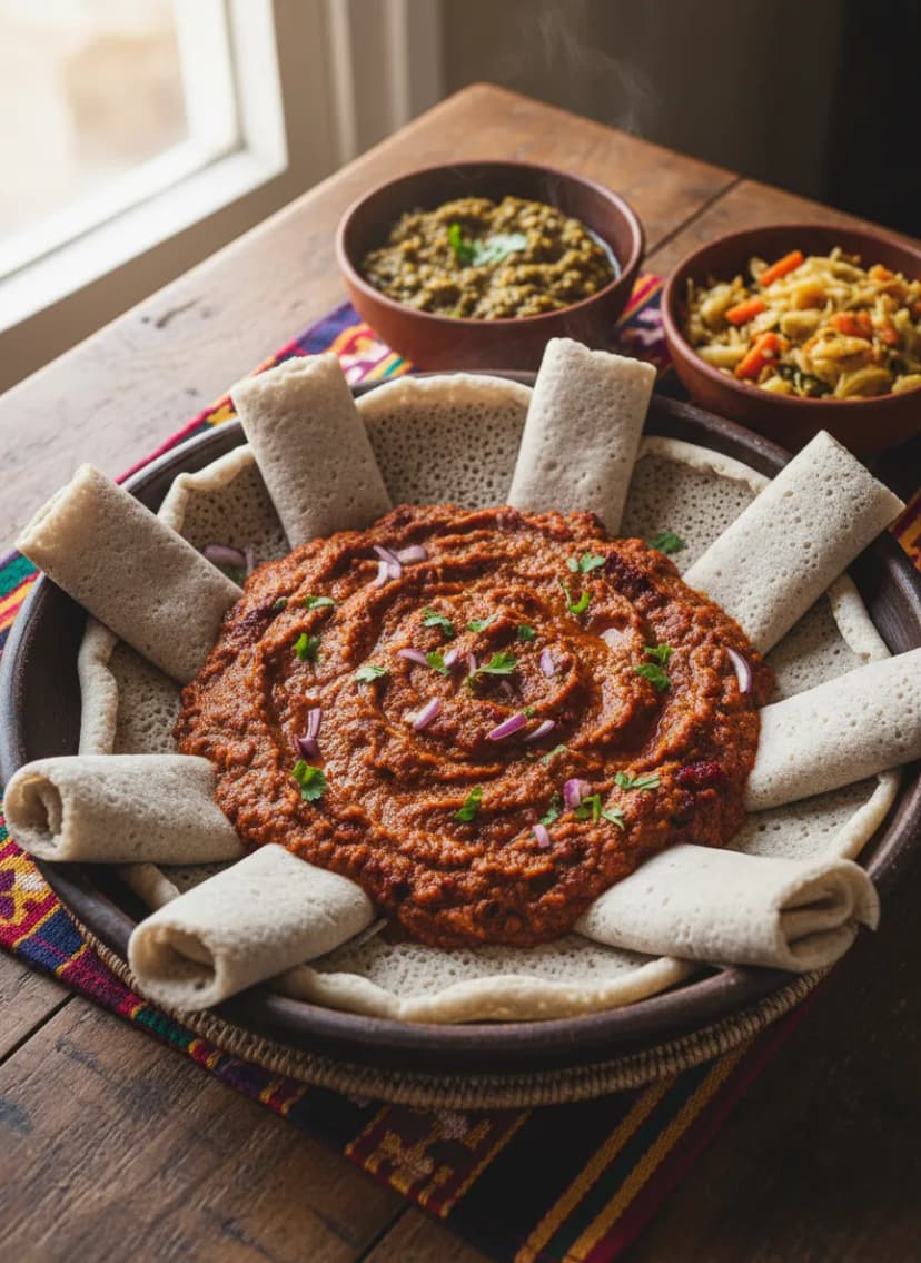 Misir Wot etíope con Injera