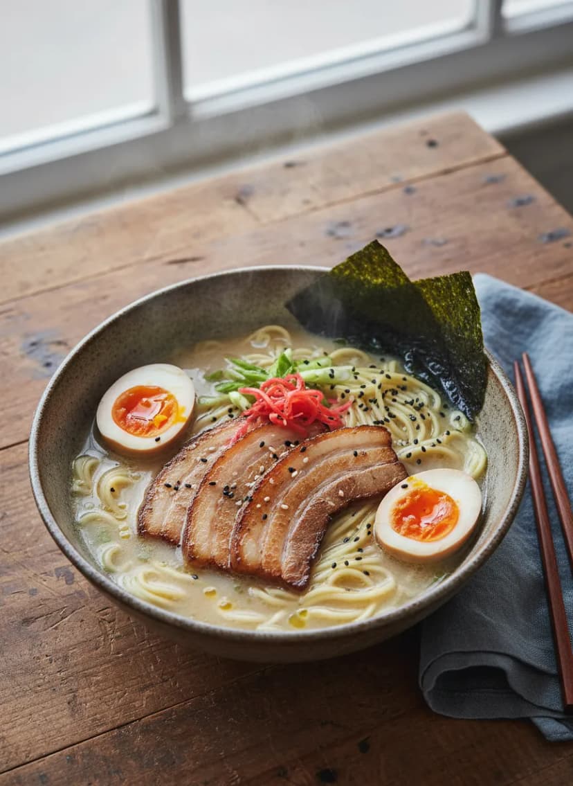 Ramen cremoso de cerdo con panceta Chashu