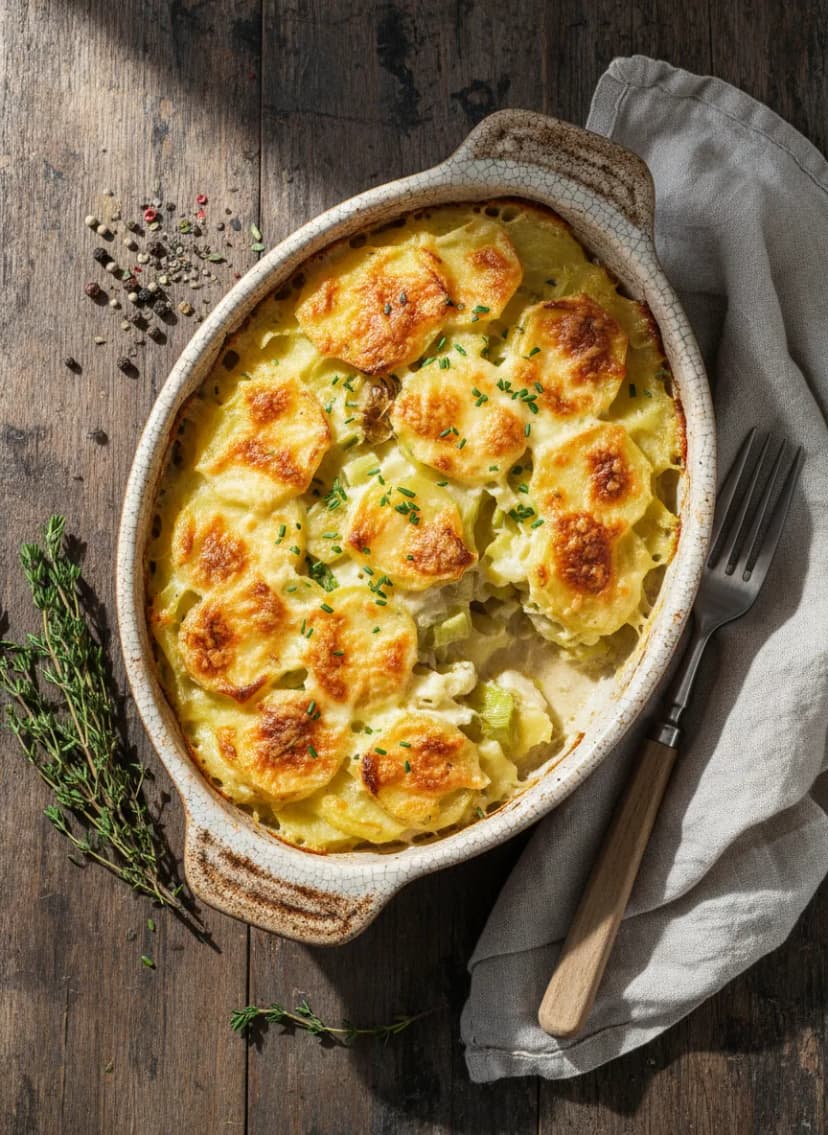 Gratinado de patatas y puerros