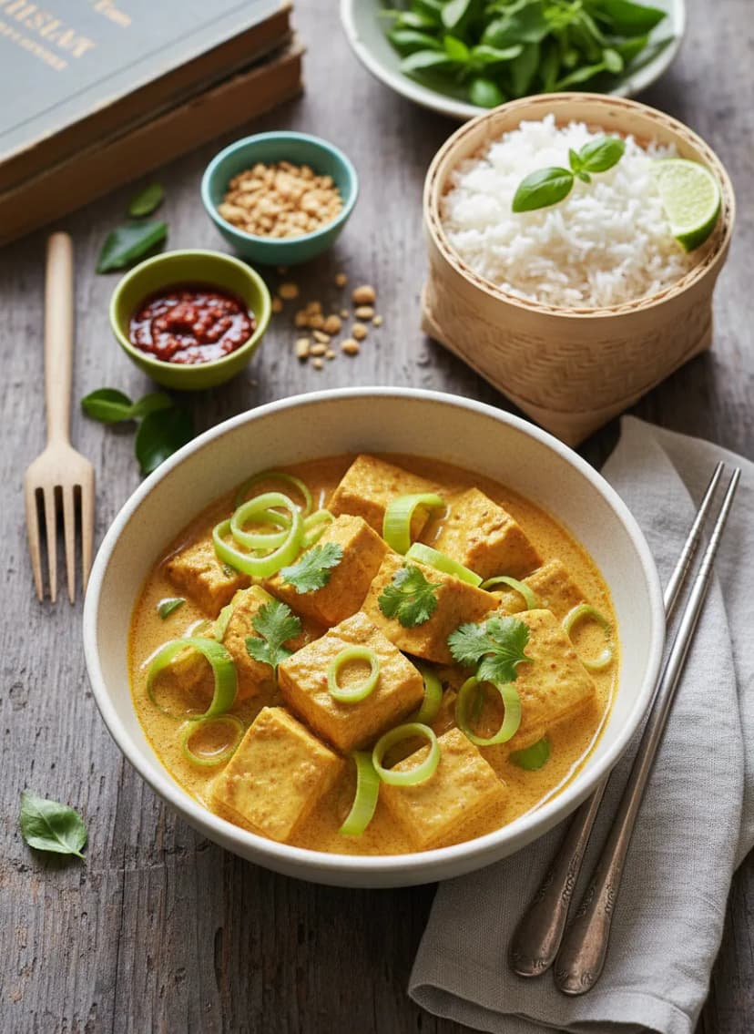 Curry cremoso de tofu y puerro al coco