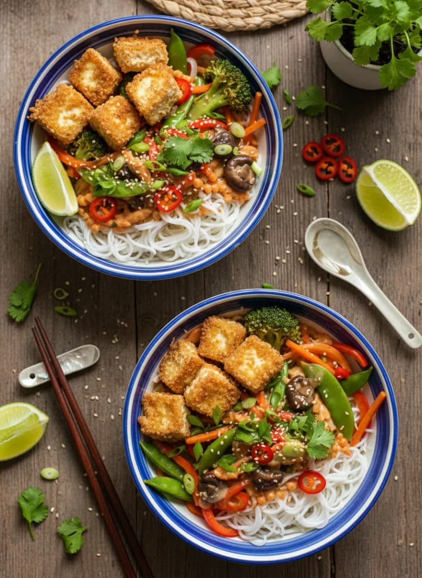 Bowls vietnamitas de vegetales con coco