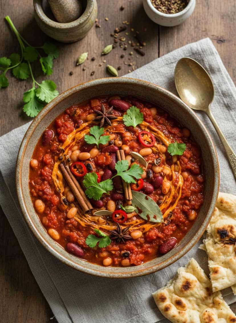 Estofado especiado de alubias y tomate