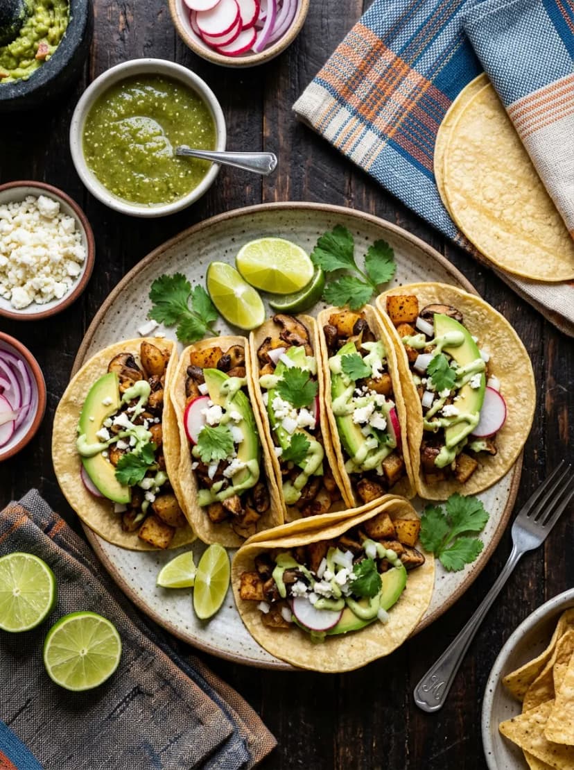 Tacos Crujientes de Patata y Champiñones