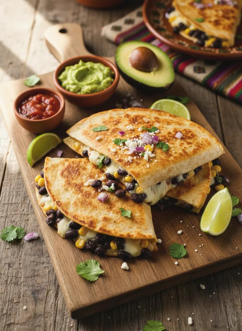 Quesadillas mexicanas de alubias negras y queso