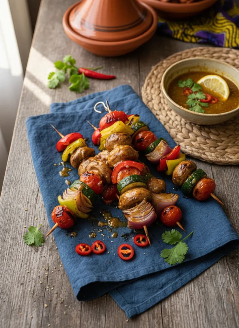 Brochetas de verdura senegalesas Yassa