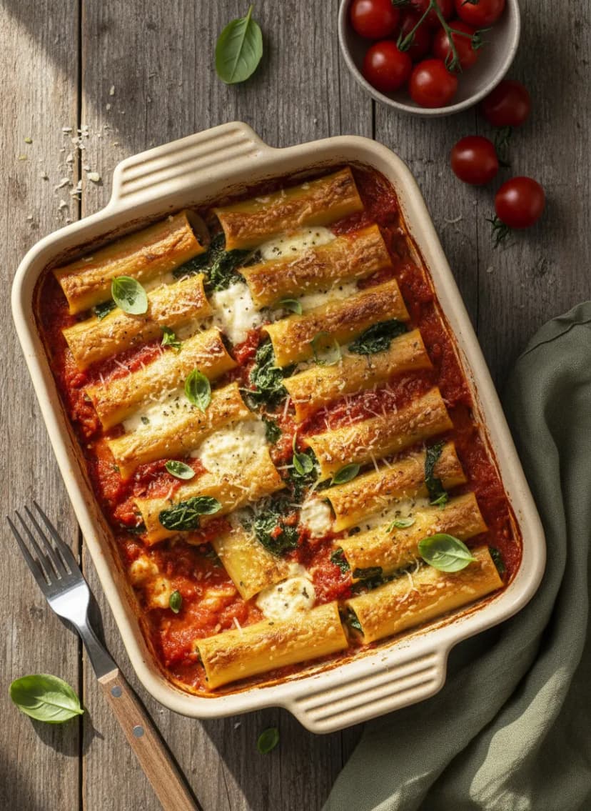 Canelones de espinacas y ricotta