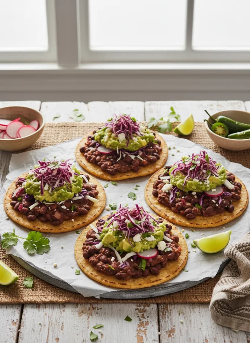 Tostadas mexicanas de alubias negras