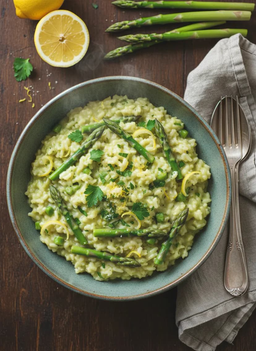 Risotto italiano con espárragos y limón