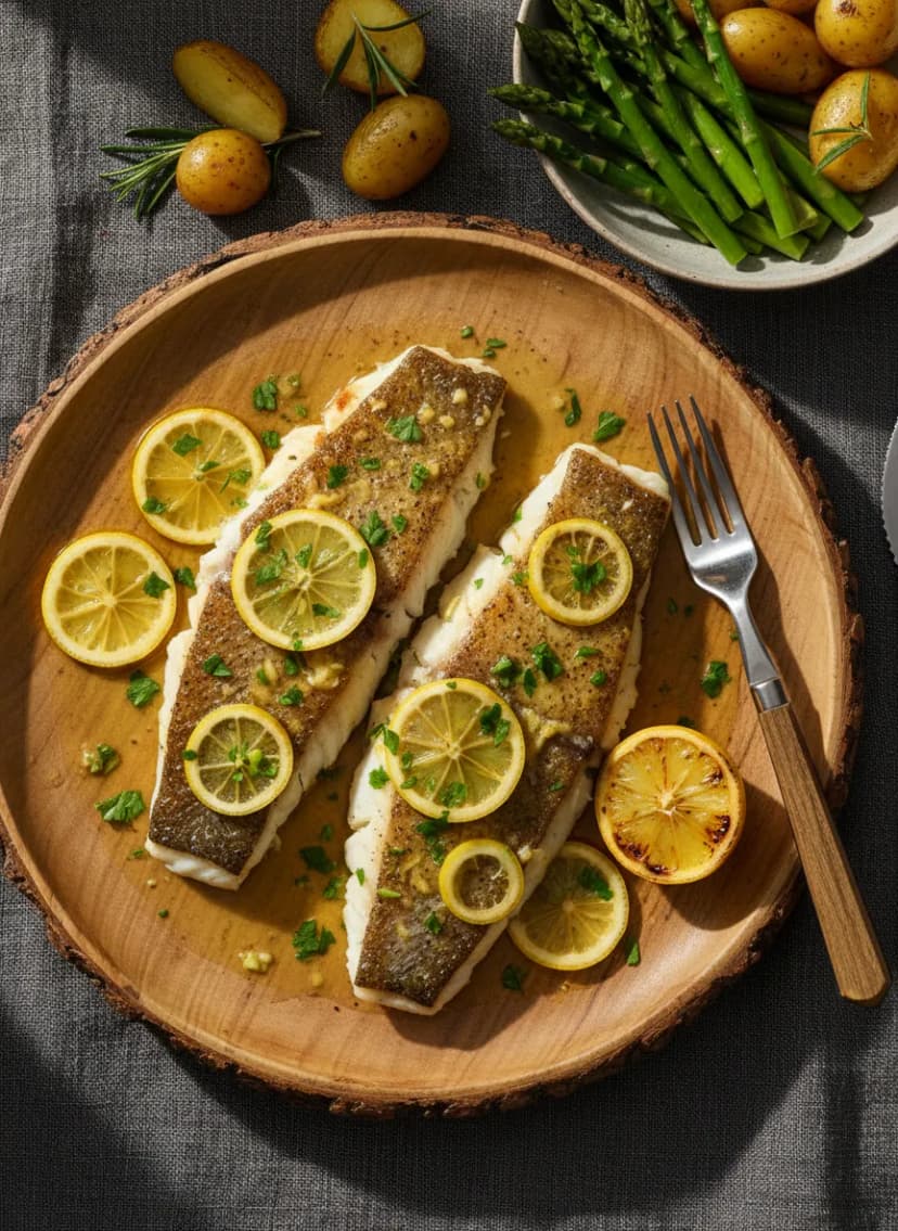 Pescado blanco a la plancha con limón y perejil