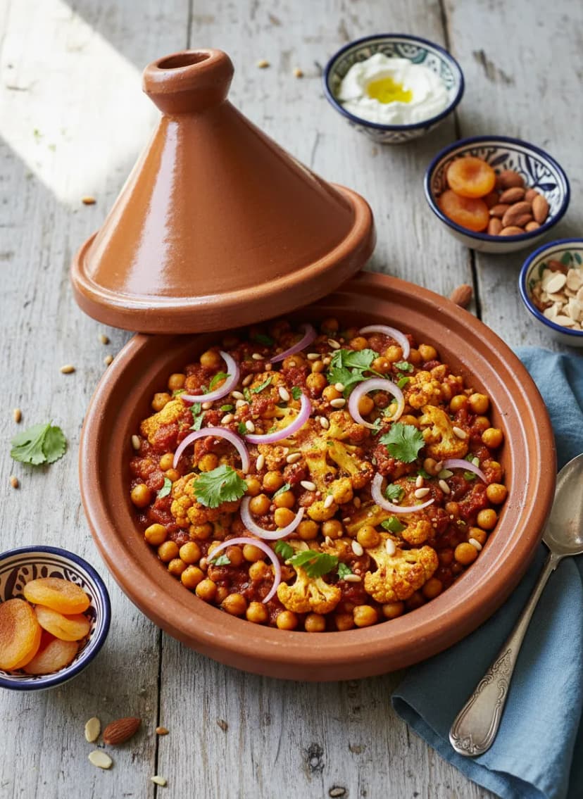 Tajine de coliflor y garbanzos al estilo oriental
