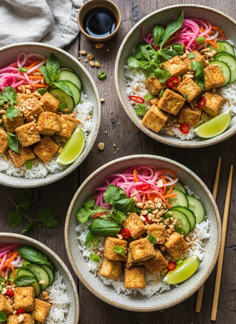 Bowls de Banh Mi de tofu de inspiración vietnamita