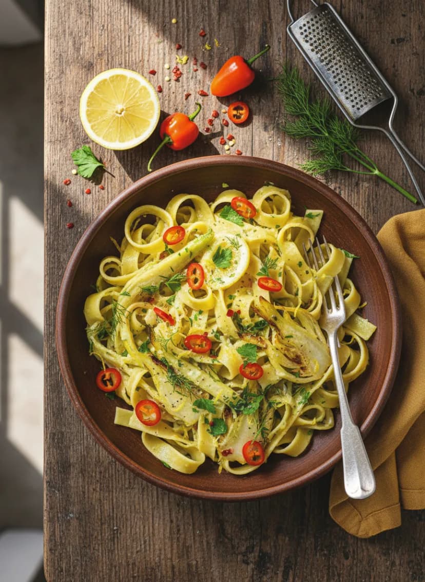 Pasta con hinojo y habanero