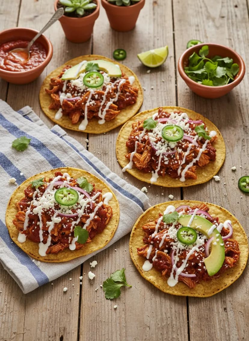 Tostadas de Tinga de Pollo mexicana